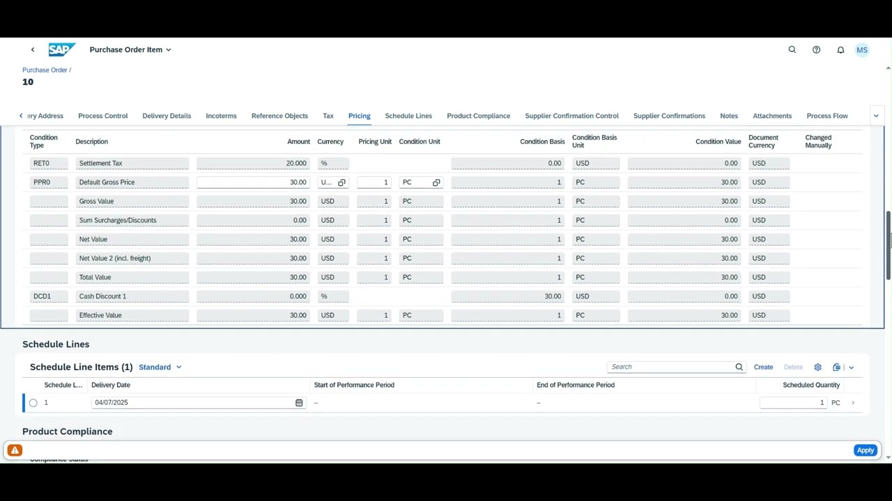 Creating a Purchase Order (Stock Material) - SAP Fiori App Manage Purchase Orders