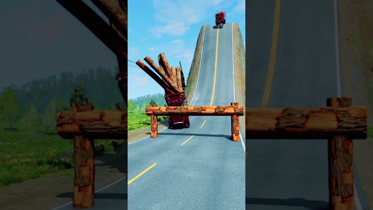 truck & police cars vs logs trap crash part.109 #truck #policecar #truckcrash