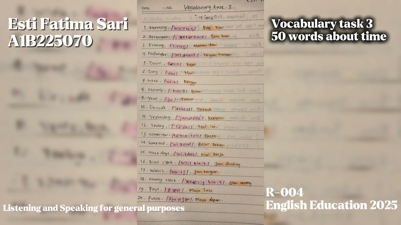 50 words About Time || Vocabulary task 3 || R-004 English Education 2025