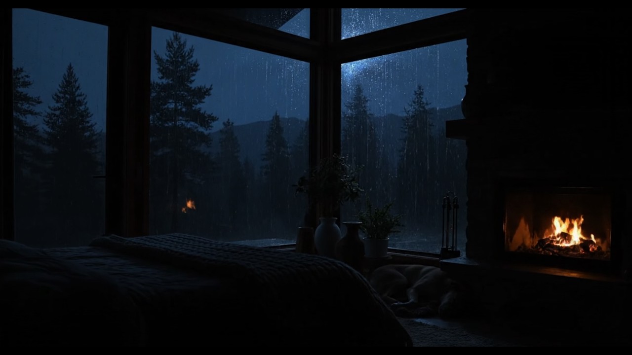 Rain Sounds for Sleeping No Ads | Soothing Night Window Rain & Fireplace for USA Deep Sleep