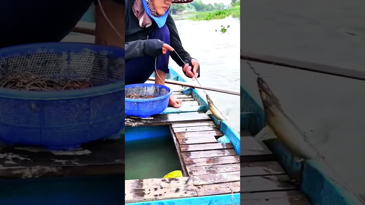 Traditional Hook Fishing in the River! #shorts
