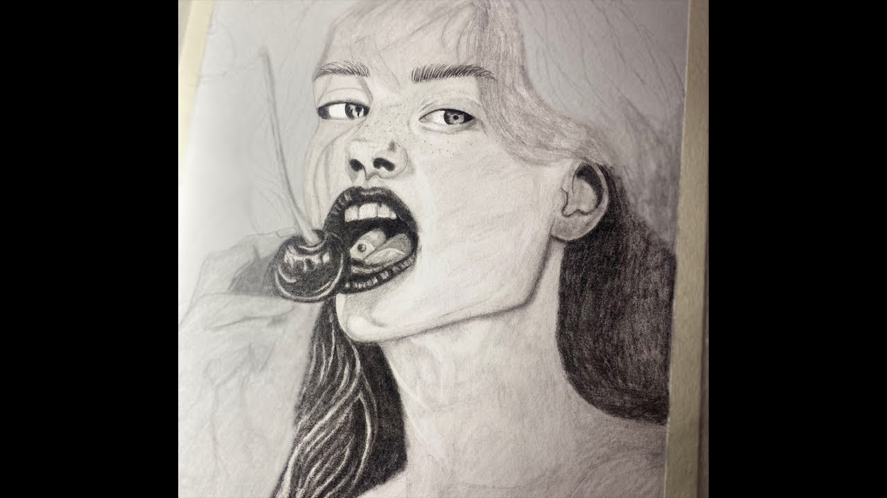 Random Girl with cherry 🍒 live sketch ✍🏻