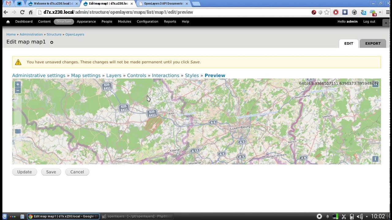 OpenLayers 3:x: Interactions and map preview in the map form.