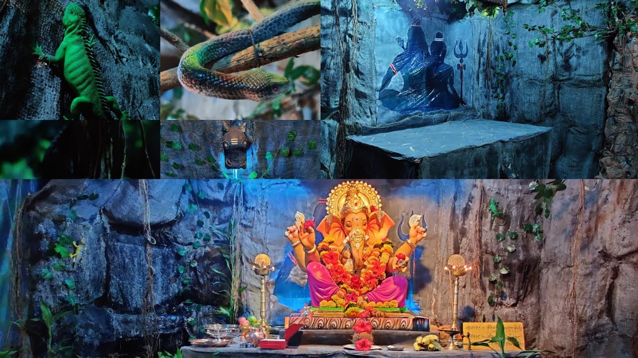 ganpati decoration of jungle theme/ waterfall/nandi  #ganpatidecoration #decorationideas #kokan