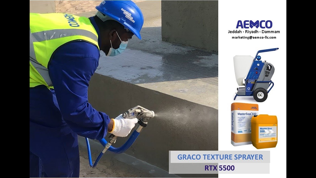 GRACO Sprayer RTX 5500 sprays MasterSeal 550 from BASF -  AEMCO - ماكينة جراكو لتنفيذ الرشة