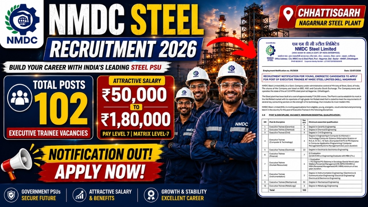 NMDC Steel Recruitment 2026 &ndash; ₹60,000 Salary | Government PSU Job Opportunity