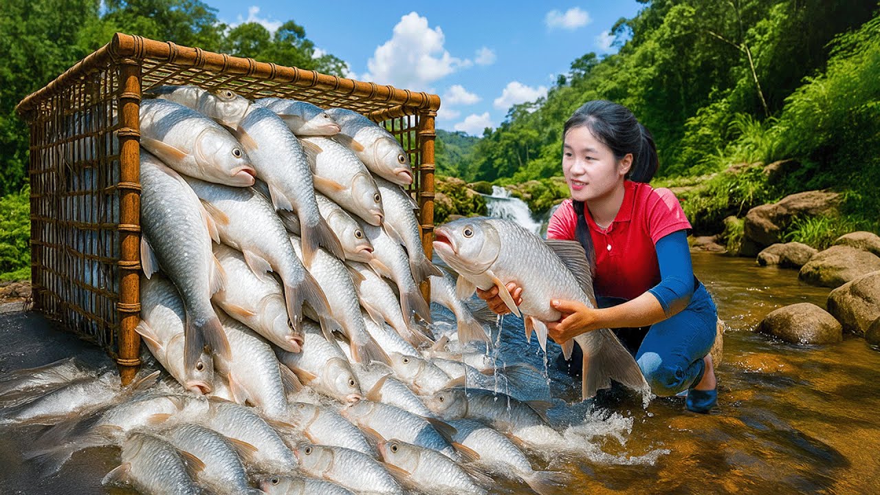 Capturando Cientos de Peces del Río con Trampa Tradicional – Pesca Masiva en Arroyo Selvático