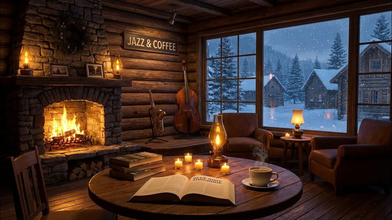 Tranquil Winter Coffee Shop ❄️ Smooth Jazz Piano & Fireplace Sounds for Study & Work 4a
