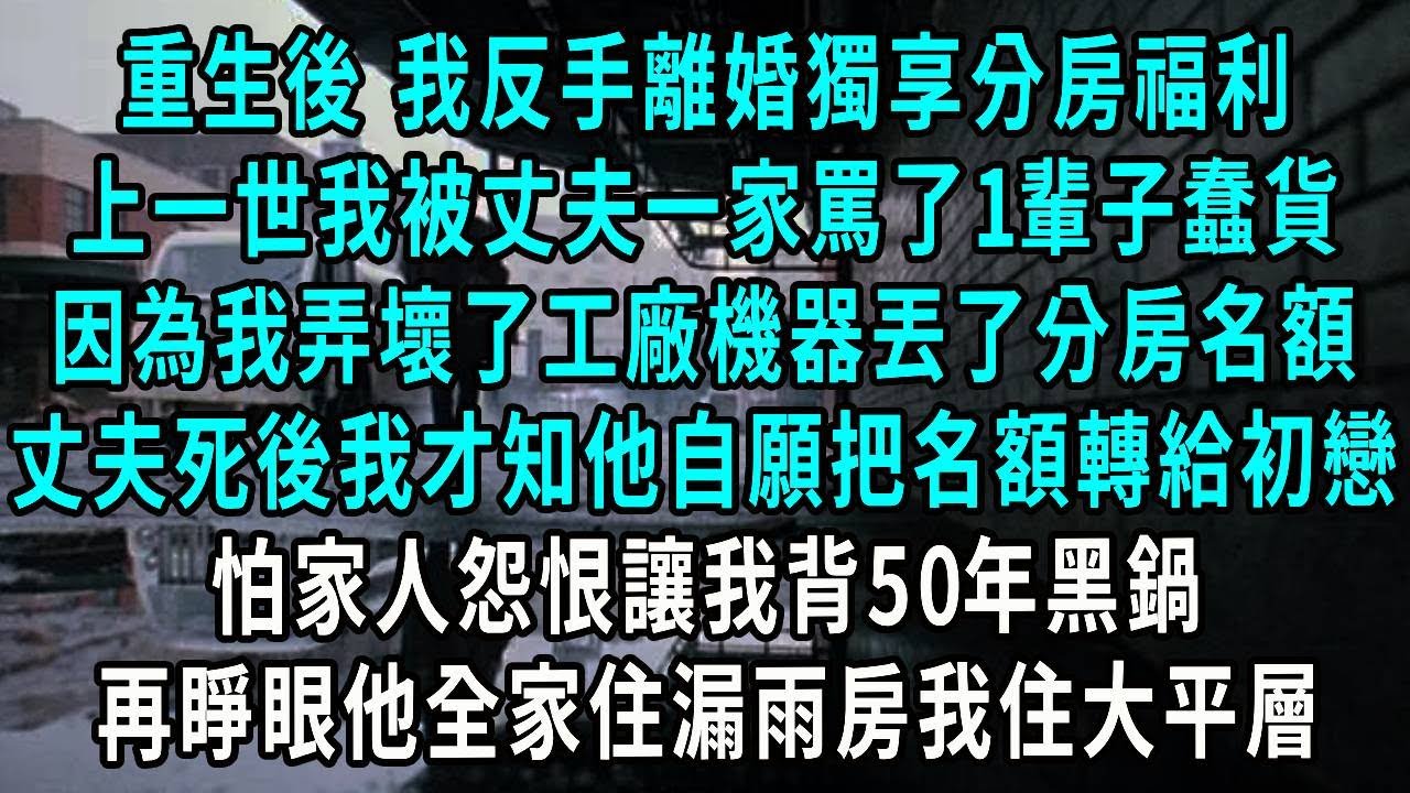重生後 我反手離婚獨享分房福利，上一世我被丈夫一家罵了1輩子蠢貨，因為我弄壞了工廠機器丟了分房名額，丈夫死後我才知他自願把名額轉給初戀，怕家人怨恨讓我背50年黑鍋，再睜眼他全家住漏雨房我住大平層