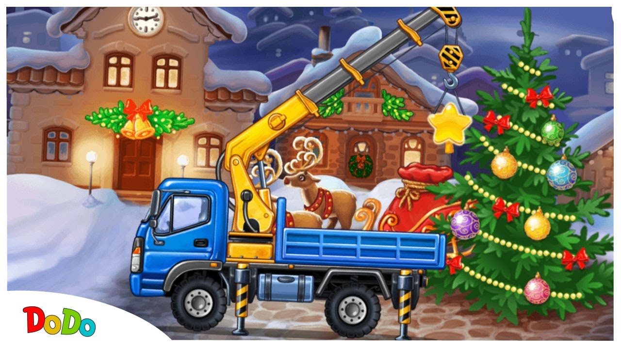 Bagger baut Weihnachtsdeko f&uuml;r Weihnachten | Dodo Kindervideos | Bagger im Einsatz, Bagger Kinder