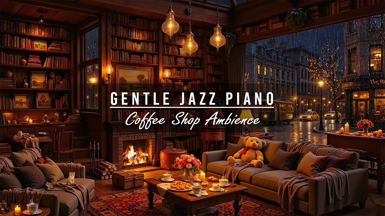 ☕Relaxing Rain on Window & Gentle Jazz Piano in Cozy Coffee Shop Ambience to Study, Work, Deep Sleep