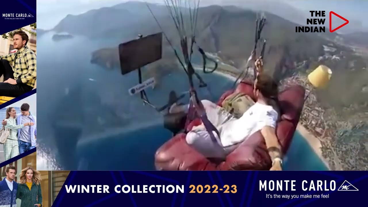 Man tries paragliding with couch