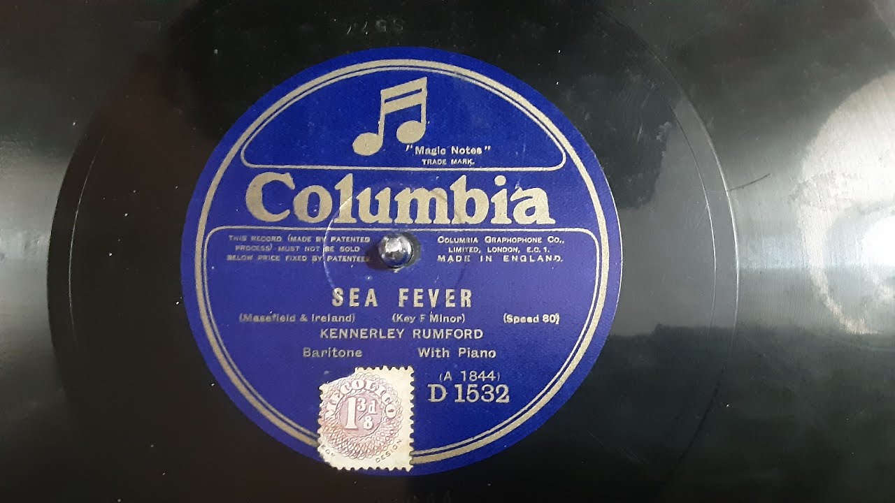 Sea Fever Sung By Kennerly Rumford Baritone Rare 80 rpm shellac record