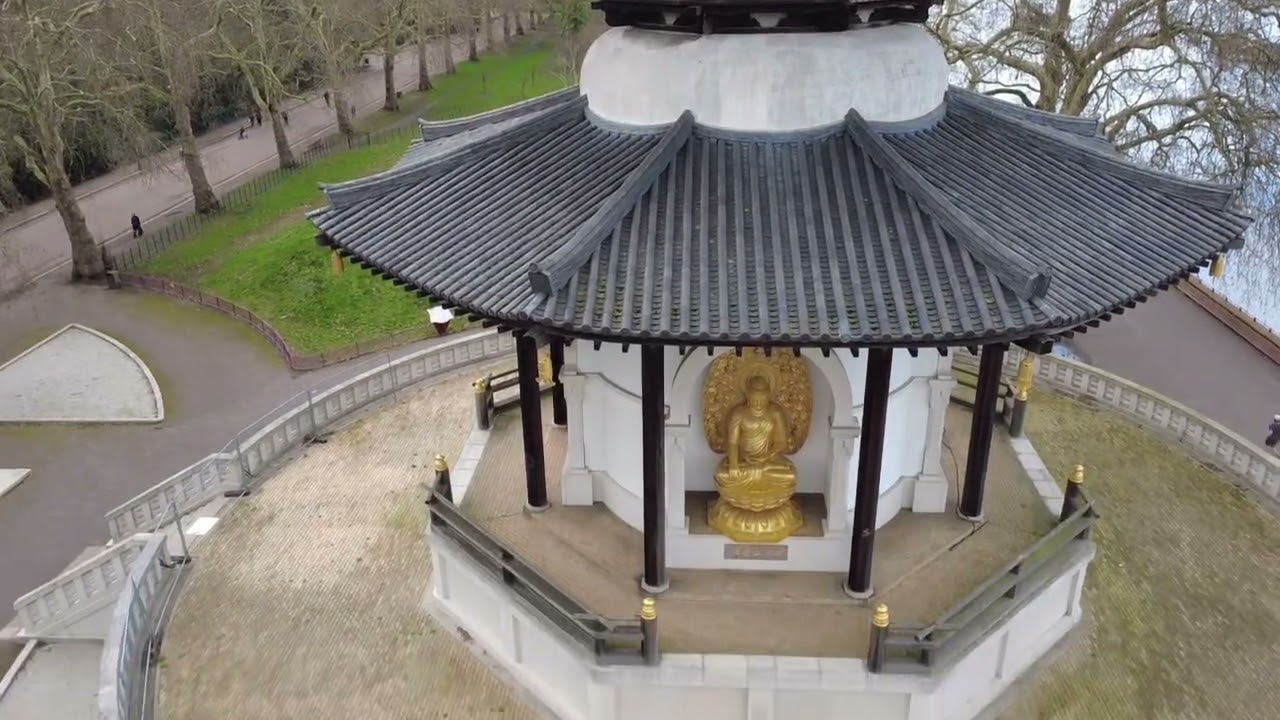 Battersea park pagoda drone flyby February 2026