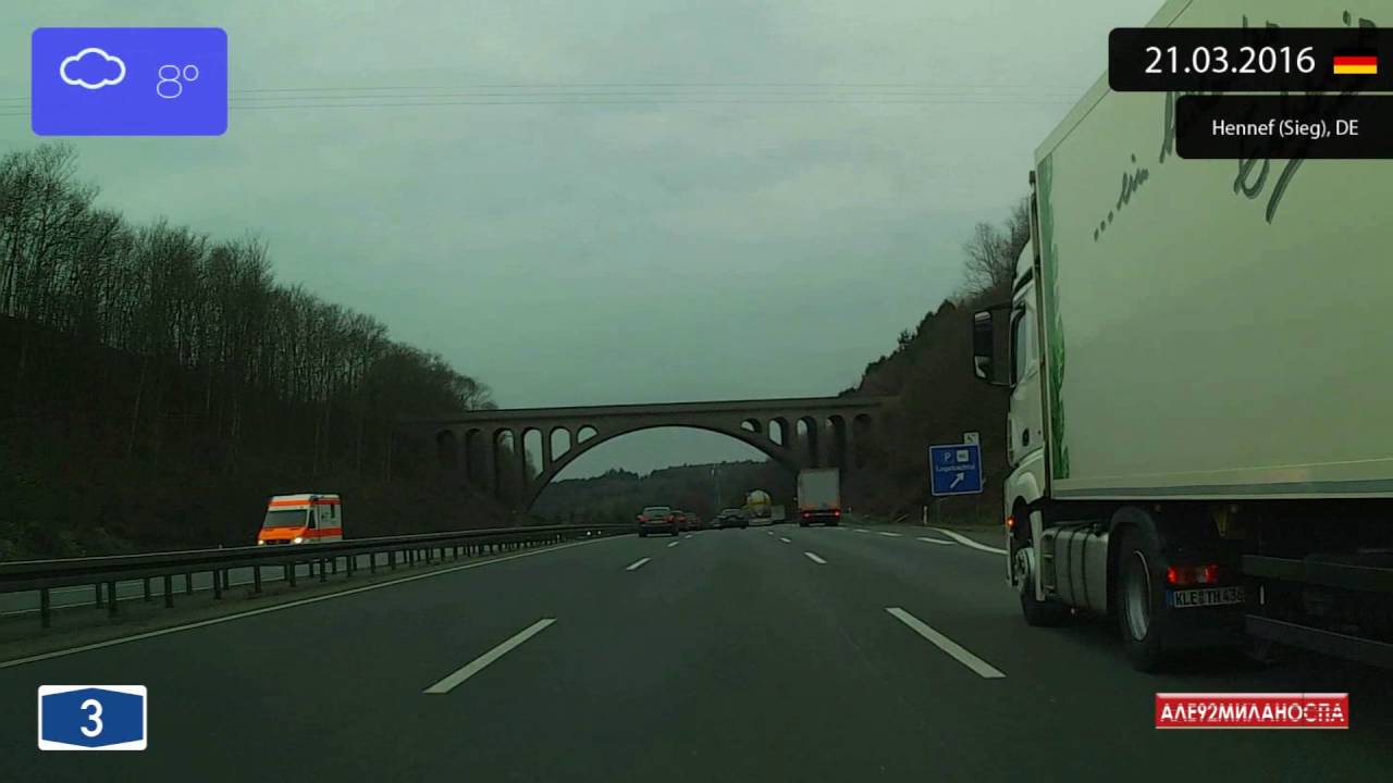 Driving from Frankfurt am Main to Köln (Germany) 21.03.2016 Timelapse x4