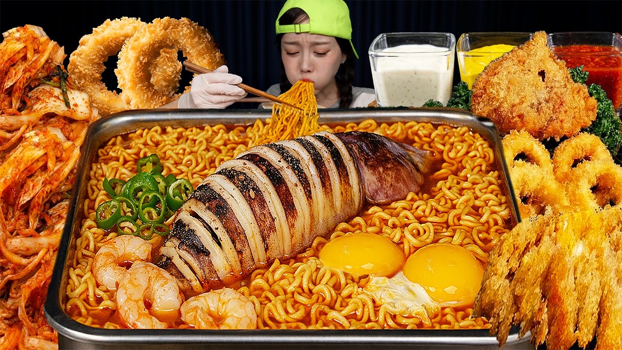[Mukbang ASMR]Whole Squid Ramen 🦑 Crispy Fried Squid 💛 Ssoyoung