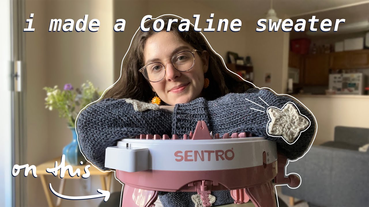 i made a Coraline sweater on the sentro! | sentro knitting machine tutorial/knit & crochet with me