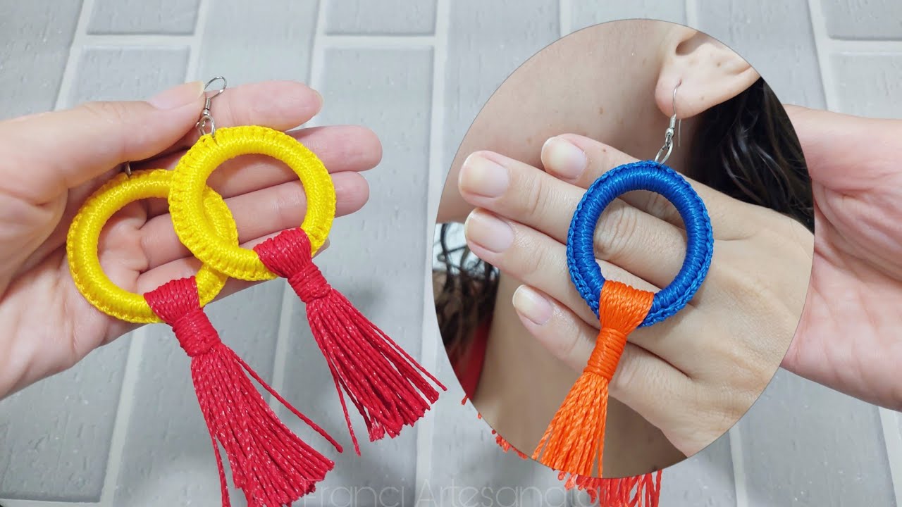 TENDÊNCIA PRO CARNAVAL | BRINCO DE CROCHÊ COM ARGOLA DE ACRÍLICO E TASSEL 😍 Franci Artesanato