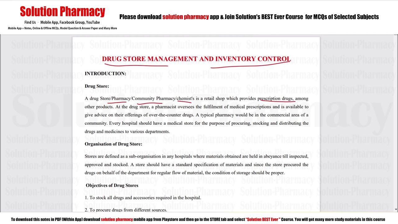Pharmacy Practice (26) Drug Store Management & Inventory Control (Part 01) = Introduction