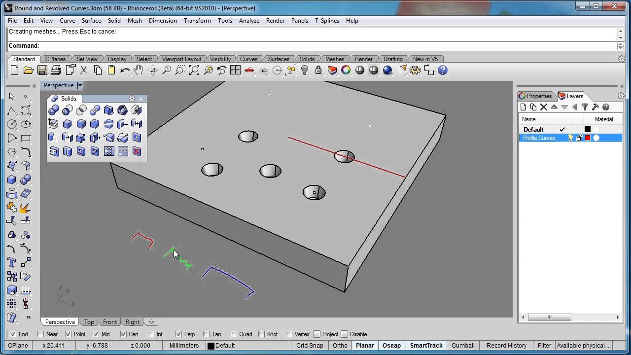 Advanced Rhino 5 Tutorial | Round and Revolved Holes