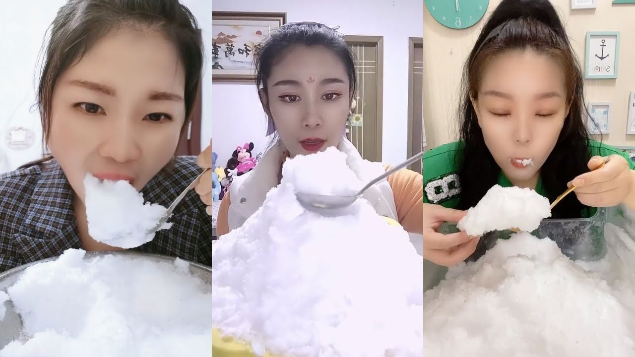 ASMR SPOONFUL WHITE ICE ❄️ BIG BITES POWDERY ICE P136【咀嚼音】氷を食べる音 얼음먹방SATISFYING MUKBANG