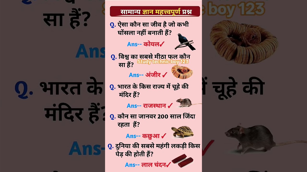 📸सामान्य ज्ञान प्रश्नोत्तरी most important questions 😱💯//