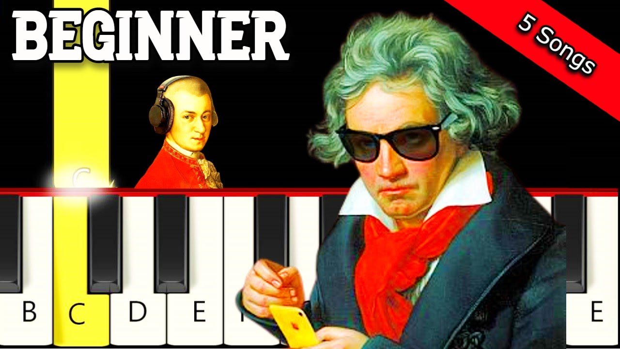 5 Famous Classical Songs - Easy and Slow Piano tutorial - Beginner