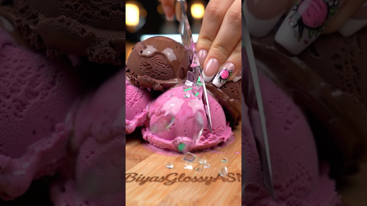 Ice cream Glass Cutting|Oddly Satisfying Realistic Glass Core #ai #aiasmr #shortfeed #satisfying