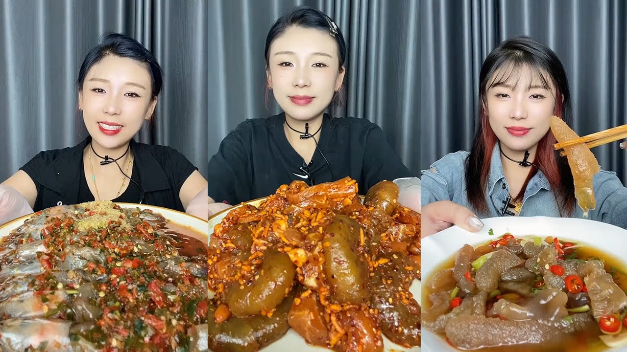 【Yummy】Stuffed shrimp+Spicy sauce salmon shrimp+Sour and spicy jellyfish🐠🦐🧄🍋🌶#mukbang#asmr#Seafood