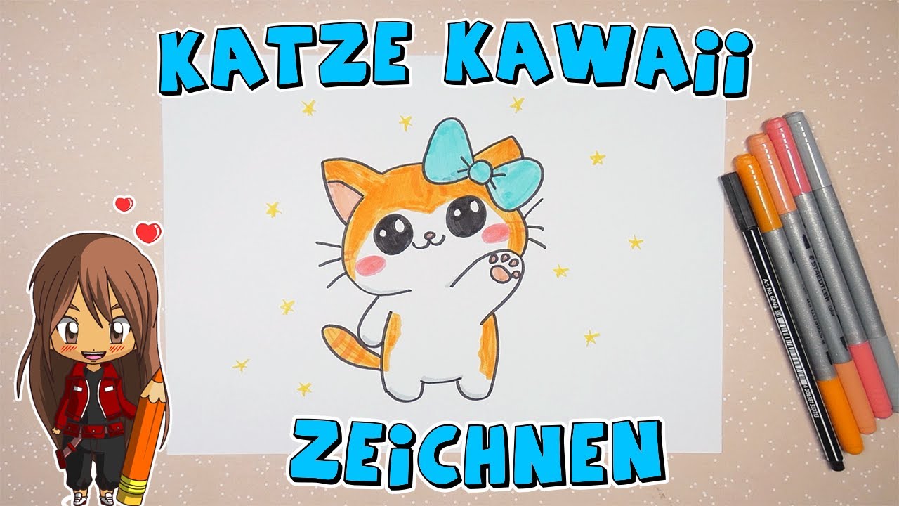 Katze Kawaii einfach malen f&uuml;r Kinder | ab 7 Jahren | Malen mit Evi | deutsch