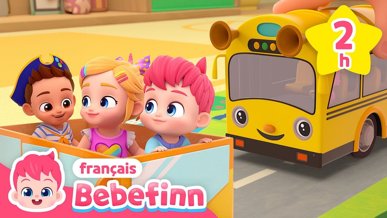Les Roues du Bus Coloré Tournent | +Comptines | Bebefinn en français👶Chansons pour Enfants