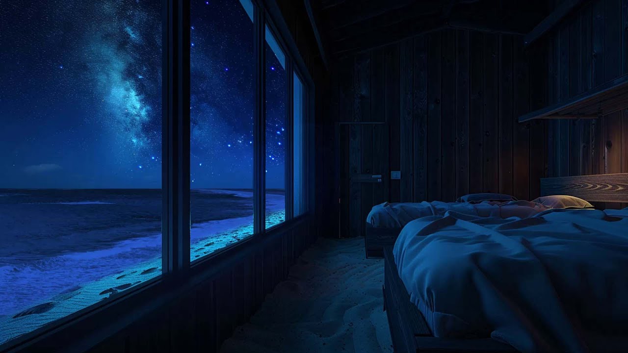 Beach Bedroom at Night | Ocean Waves for Tranquil Sleep, White Noise, and Easing Anxiety