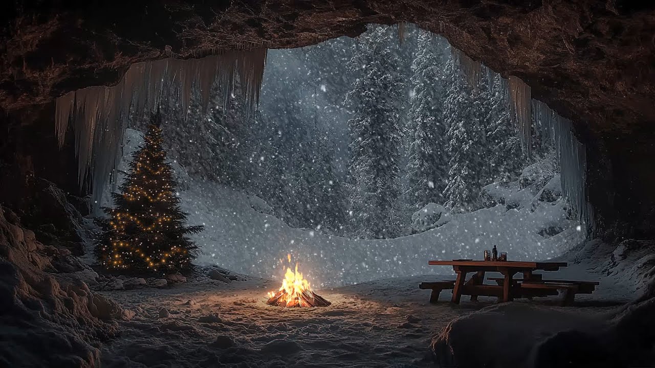 Cozy Cave in a Cold Snowstorm❄️Soothing Fireplace Sounds for Deep Sleep,Rest & Full Relaxation |ASMR