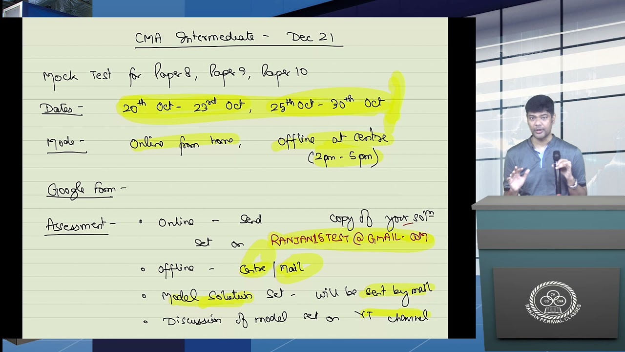CMA Inter Dec 21 Mock Test - Cost, OM SM, CMA FM