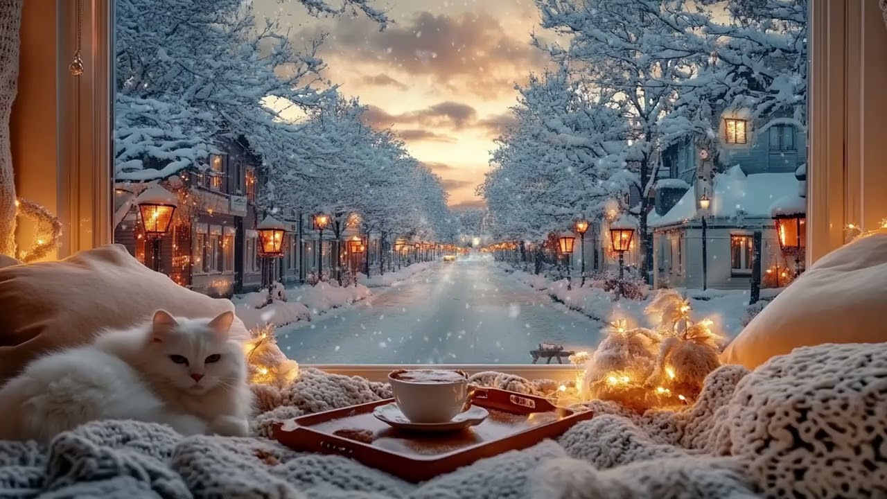 ❄️Relaxing Piano Music | Snowy Night with a White Cat (3 Hours) | Fall Asleep Study Meditation Relax