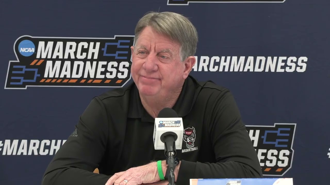 NC State Head Coach Wes Moore meets with the media prior to Round One in the NCAA Tournament