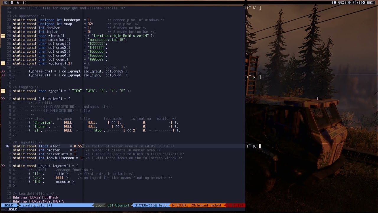 dwm patch resolution and an explanation of the config.def.h file. #suckless #dwm