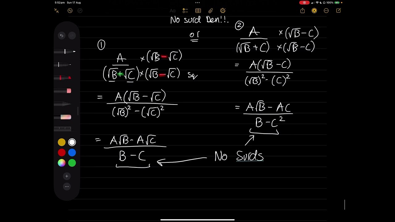 Year 11 Mathematics Advanced - Lesson 34 - Rationalising Binomial Surd Denominators 