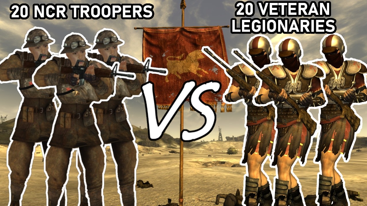 20 NCR Troopers  (Searchlight) vs 20 Veteran Legionaries | Fallout New Vegas npc battles