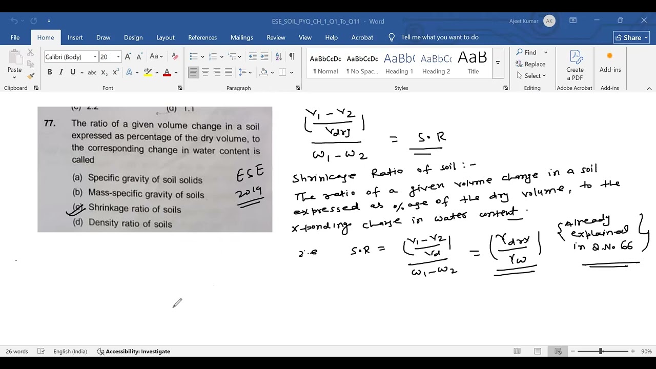 Soil Mechanics CH-1 ESE PYQ Q76 To Q86
