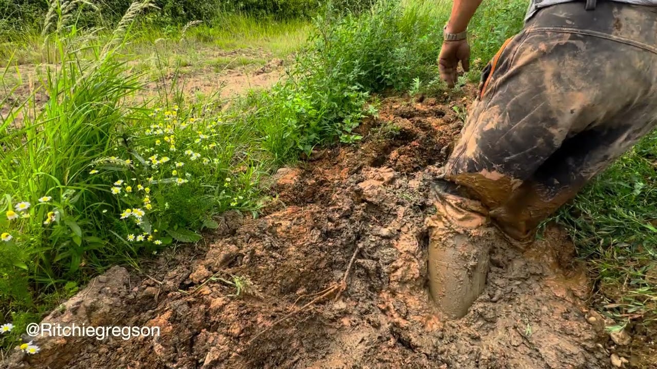 Lost me boots feet caked in mud slip back into boots 