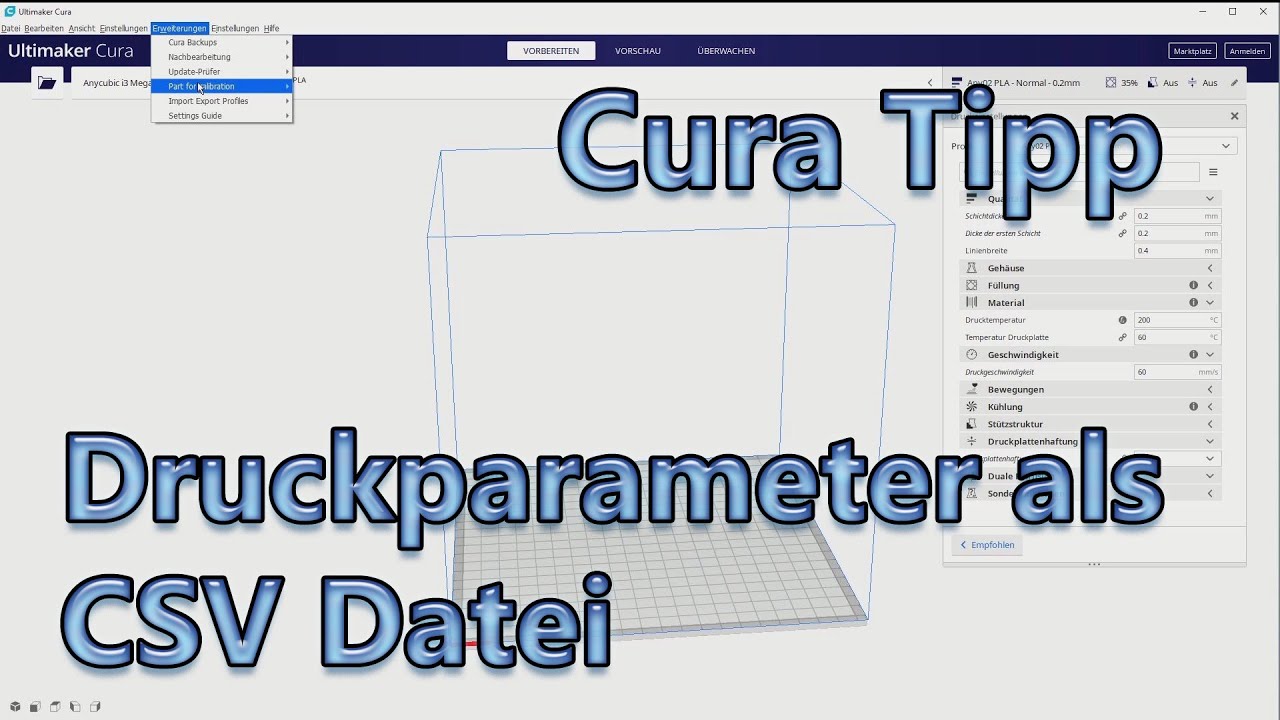 Cura Tipp: Parameter als CSV Export