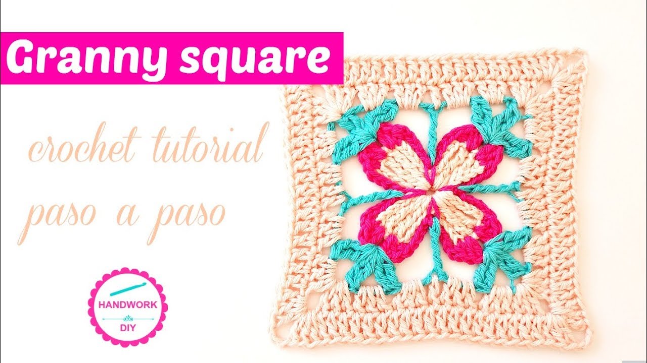TEJE GRANNY SQUARE CROCHET CON FLOR DE 4 PETALOS