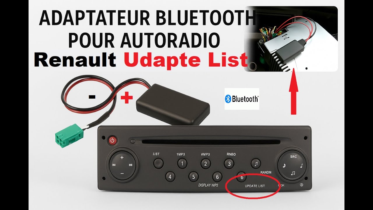 Установите Bluetooth-кабель на автомагнитолу Renault.