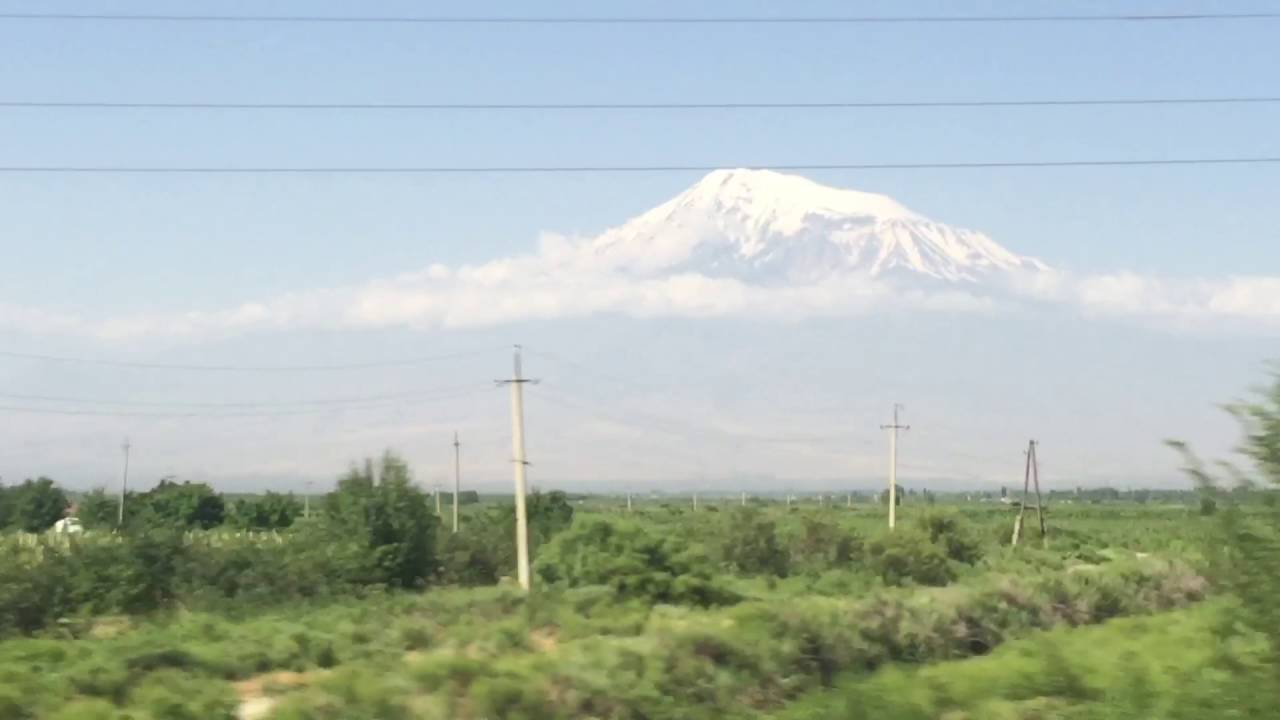 Ararat Mountain View through the bus window from Yerevan to Areni in Armenia