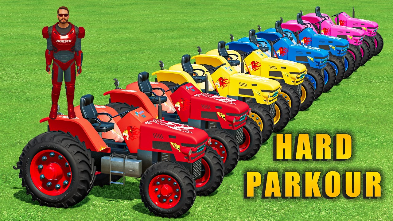 GARAGE OF COLORS! Small Tractors and Tankers Transporting to Garage on EXTREM PARKOURS!