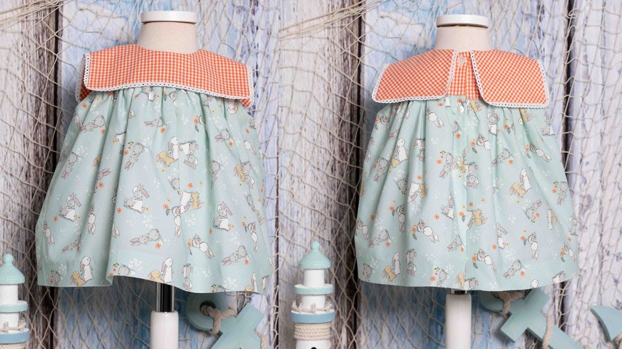 Vestido cuello babero conejos. REVISTA PATRONES INFANTILES nº 23