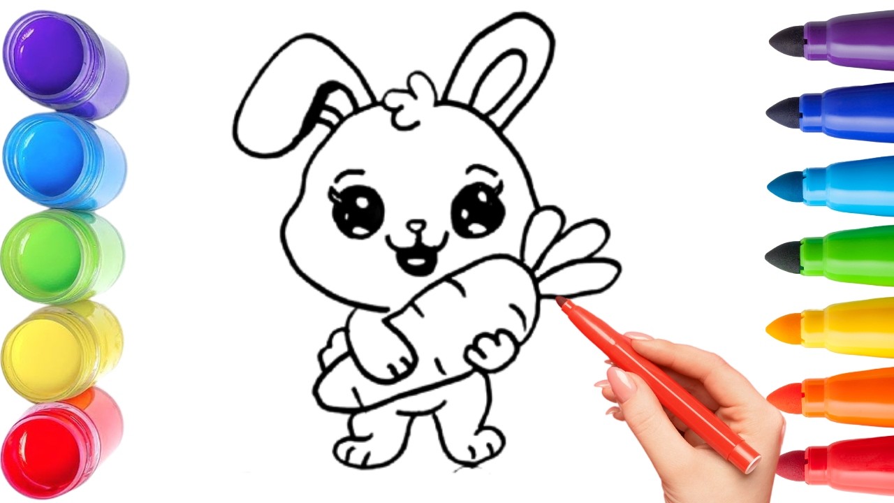 How To Draw cute rabbit Drawing, Painting & Coloring For Kids and Toddlers_ Child Art 🐋🌈🎨