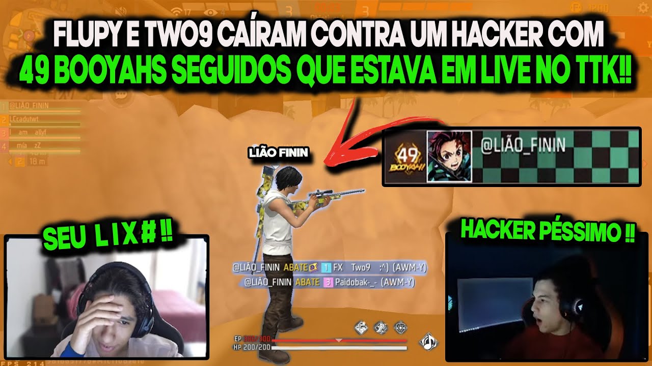 FLUPY E TWO9 CA&Iacute;RAM CONTRA UM HACKER COM 49 BOOYAHS SEGUIDOS QUE ESTAVA EM LIVE NO TTK!!