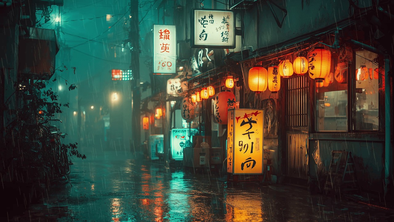 A Lantern Lit Japanese Shop In Steady Rain 🌙 Soft Lofi Beats For Long Study Sessions